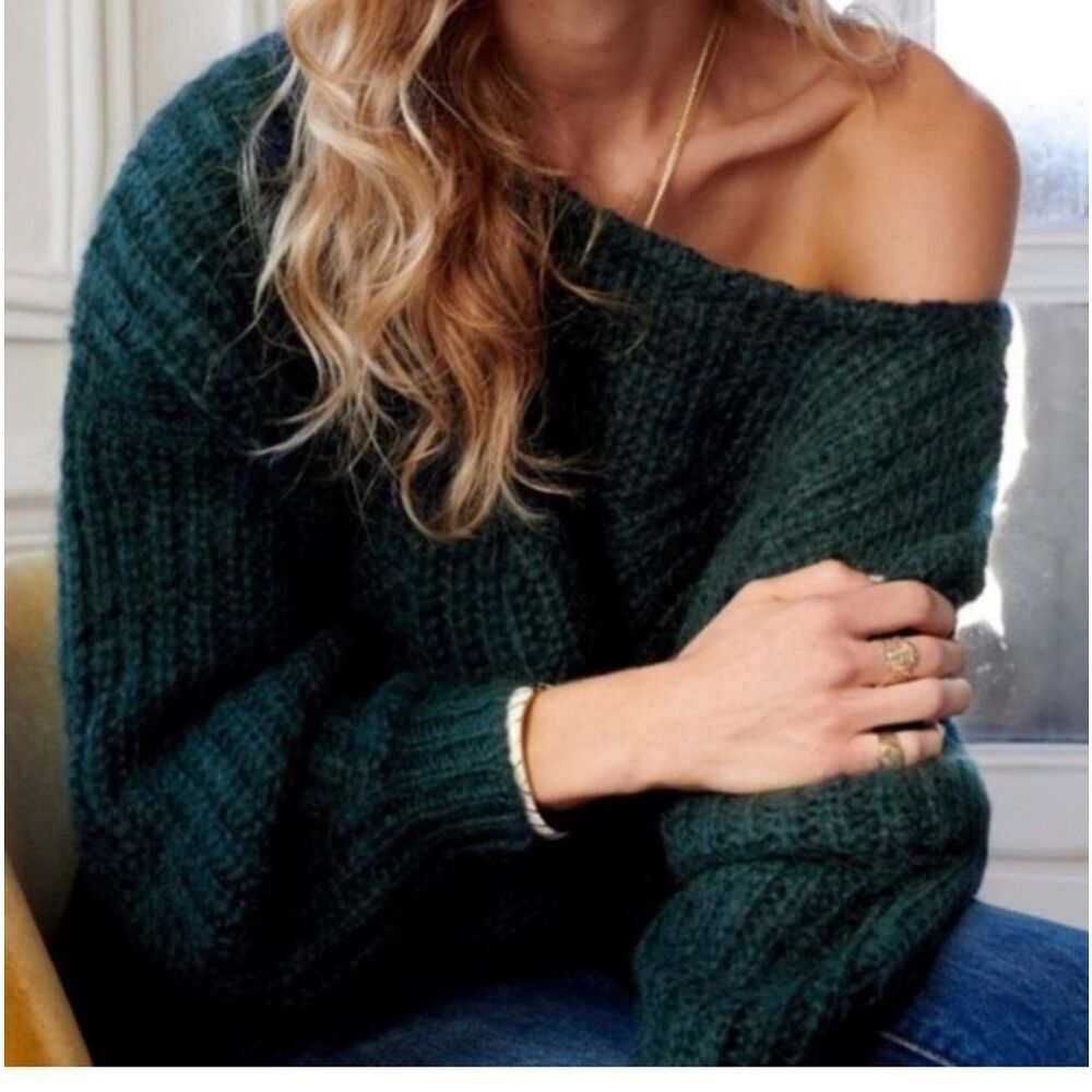 Sezane Simone French Mohair bottle green scoop back knit jumper sweater European